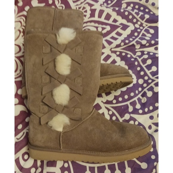 Koolaburra by UGG Victoria Triple‎ Bow Sheepskin Tall Boots in Mauve, Size 9 - Picture 1 of 5